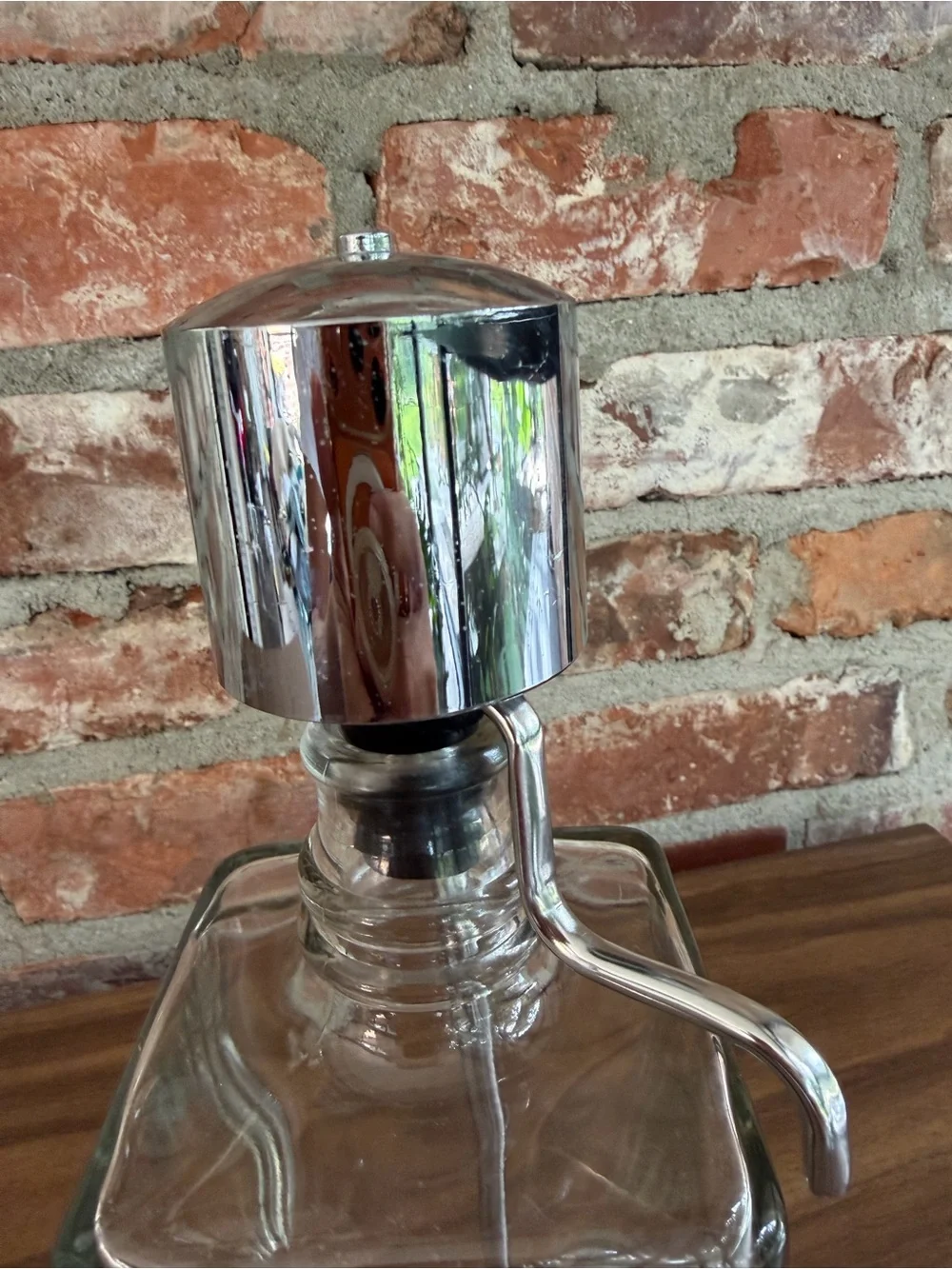 Vintage Scotch Glass Decanter Chrome Pump Dispenser MCM Barware